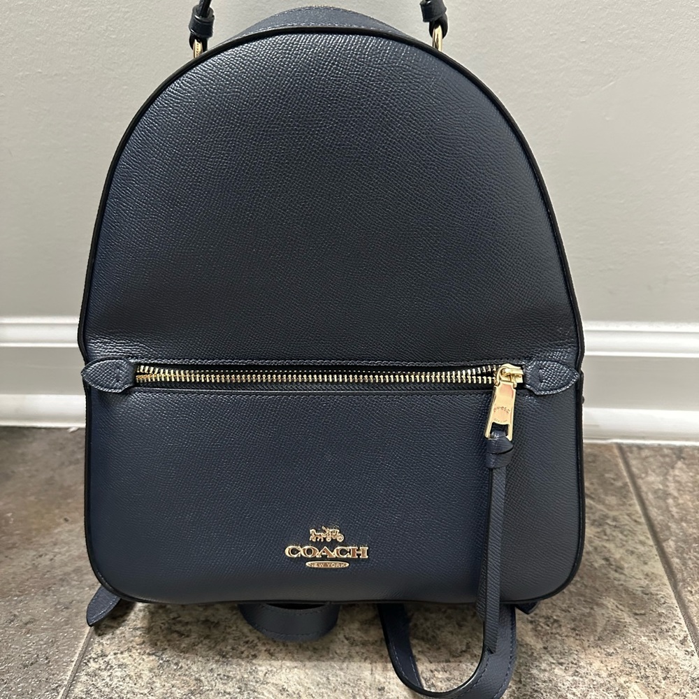 Coach Navy Leather Backpack with Gold Accents